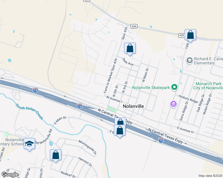 map of restaurants, bars, coffee shops, grocery stores, and more near 302 West Avenue K in Nolanville