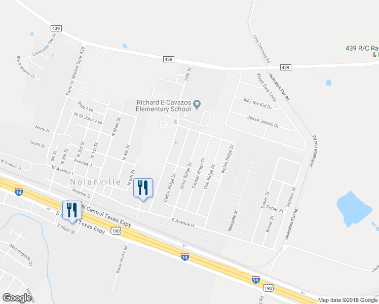 map of restaurants, bars, coffee shops, grocery stores, and more near 313 Sims Ridge Drive in Nolanville