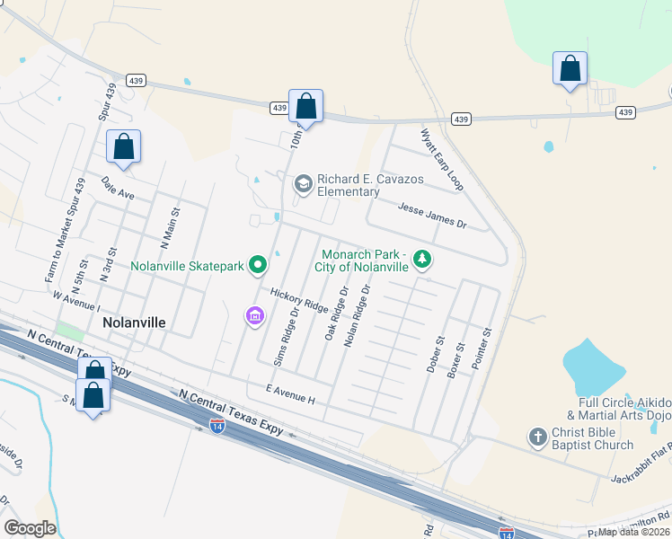 map of restaurants, bars, coffee shops, grocery stores, and more near 323 Timber Ridge Drive in Nolanville