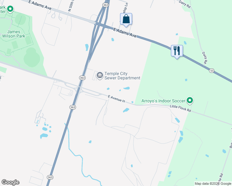 map of restaurants, bars, coffee shops, grocery stores, and more near 3306 Little Flock Road in Temple