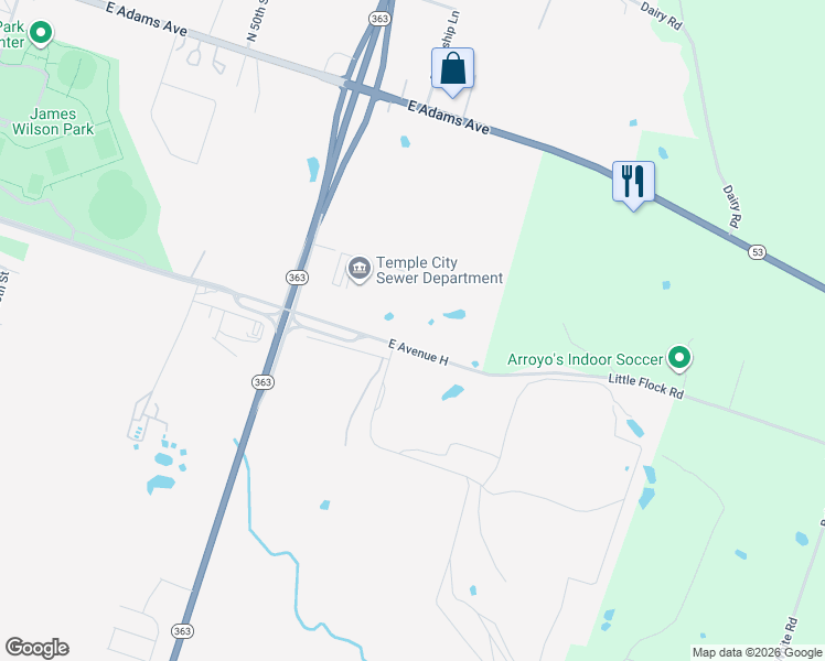 map of restaurants, bars, coffee shops, grocery stores, and more near 3306 Little Flock Road in Temple