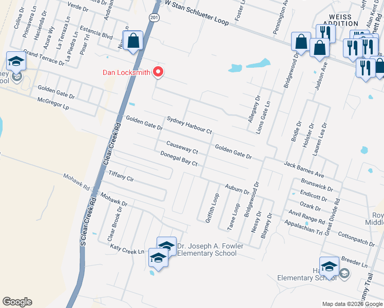 map of restaurants, bars, coffee shops, grocery stores, and more near 4901 Causeway Court in Killeen