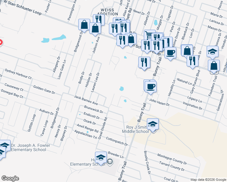 map of restaurants, bars, coffee shops, grocery stores, and more near 3910 West Stan Schlueter Loop in Killeen