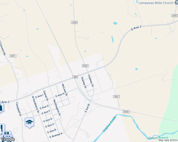 map of restaurants, bars, coffee shops, grocery stores, and more near 1701 E Ave J in Lampasas