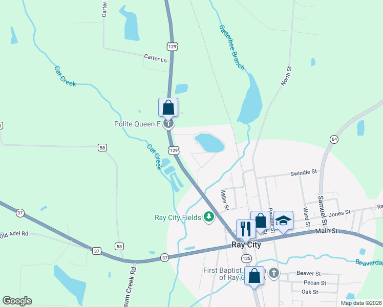 map of restaurants, bars, coffee shops, grocery stores, and more near 284 Dana Drive in Ray City