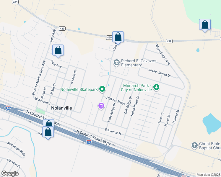 map of restaurants, bars, coffee shops, grocery stores, and more near 312 10th Street in Nolanville