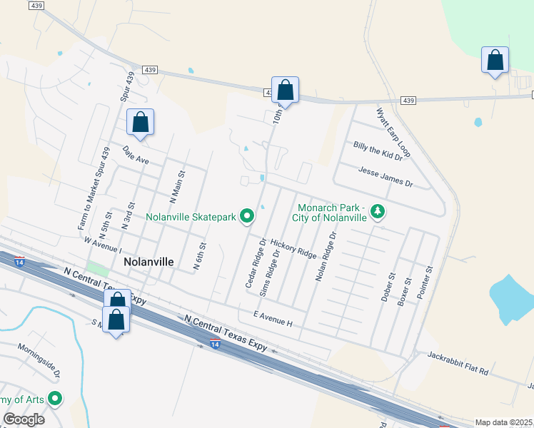 map of restaurants, bars, coffee shops, grocery stores, and more near 311 10th Street in Nolanville