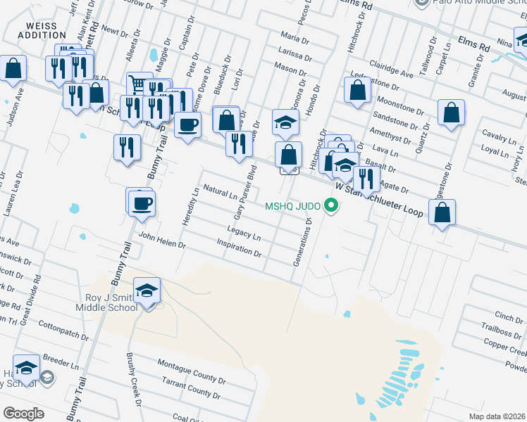 map of restaurants, bars, coffee shops, grocery stores, and more near 2700 Natural Lane in Killeen