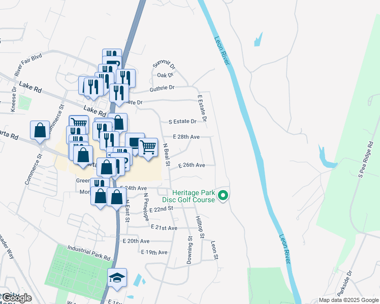 map of restaurants, bars, coffee shops, grocery stores, and more near 2612 Julianne Road in Belton