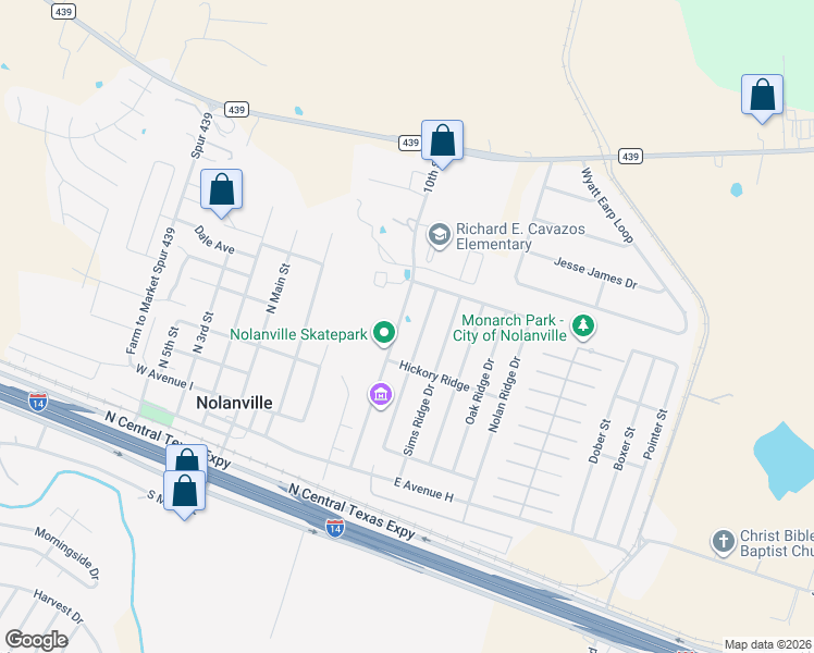 map of restaurants, bars, coffee shops, grocery stores, and more near 312 10th Street in Nolanville