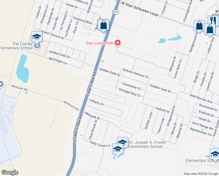 map of restaurants, bars, coffee shops, grocery stores, and more near 5306 Donegal Bay Court in Killeen