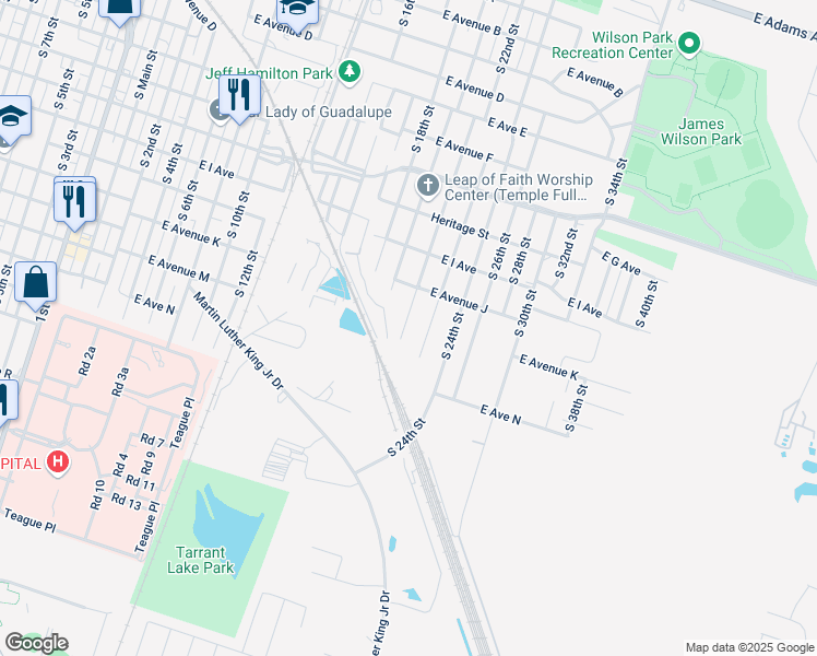 map of restaurants, bars, coffee shops, grocery stores, and more near 1101a South 22nd Street in Temple