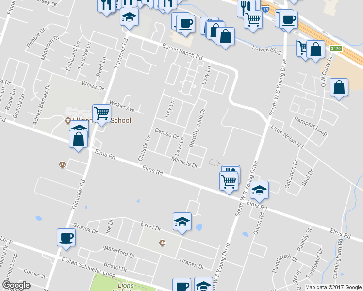 map of restaurants, bars, coffee shops, grocery stores, and more near 3604 Levy Lane in Killeen