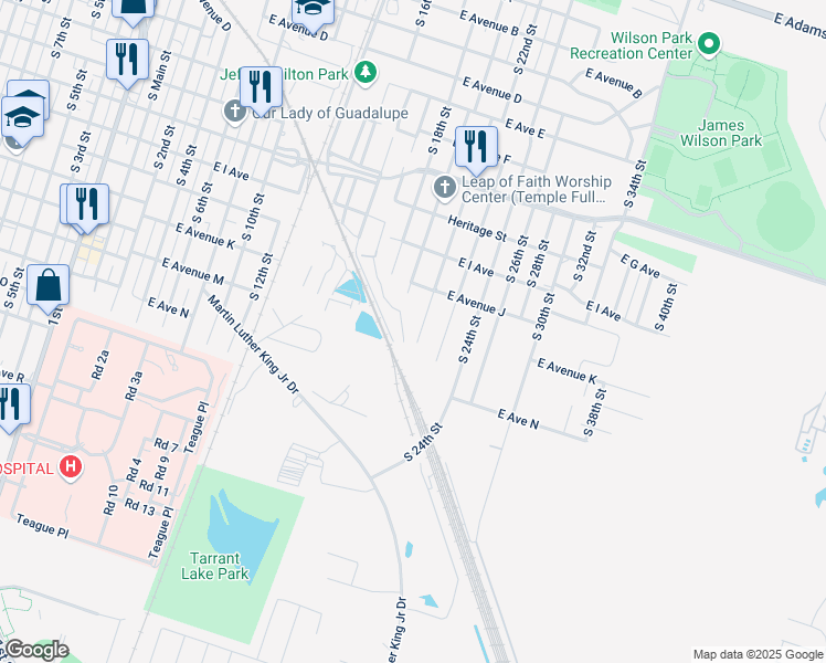map of restaurants, bars, coffee shops, grocery stores, and more near 1101a South 22nd Street in Temple