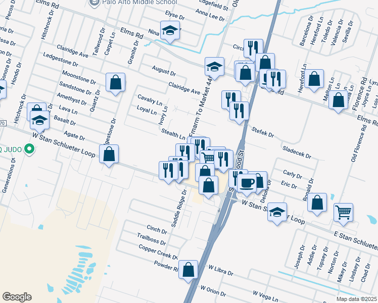 map of restaurants, bars, coffee shops, grocery stores, and more near 1112 Horizon Drive in Killeen