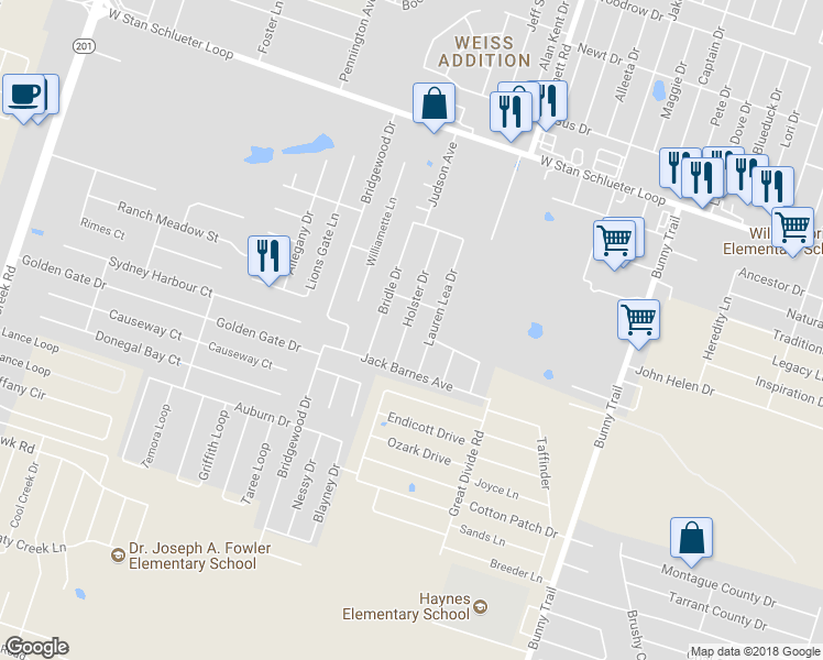 map of restaurants, bars, coffee shops, grocery stores, and more near 5406 Holster Drive in Killeen