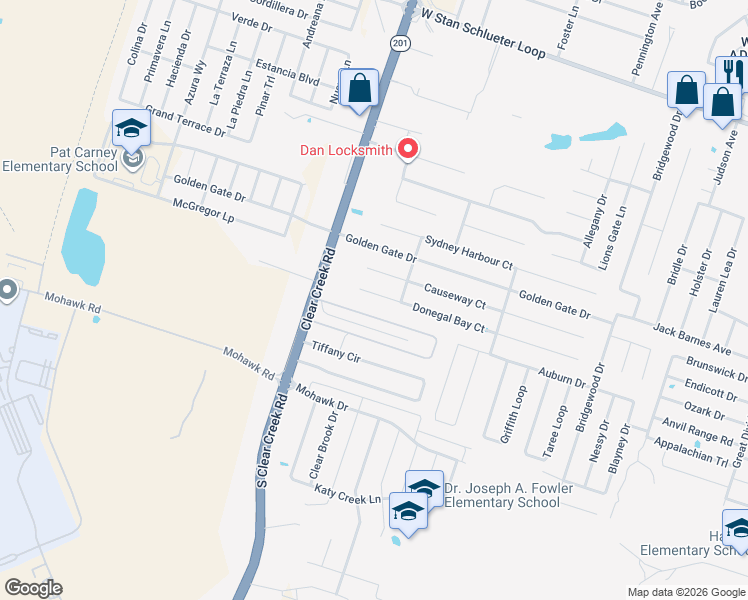 map of restaurants, bars, coffee shops, grocery stores, and more near 5306 Donegal Bay Court in Killeen