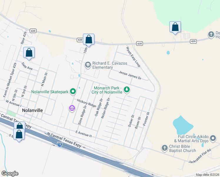 map of restaurants, bars, coffee shops, grocery stores, and more near 327 Nolan Ridge Drive in Nolanville
