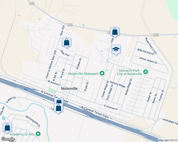 map of restaurants, bars, coffee shops, grocery stores, and more near 511 6th Street in Nolanville