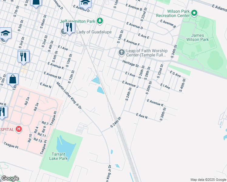 map of restaurants, bars, coffee shops, grocery stores, and more near 1101a South 22nd Street in Temple