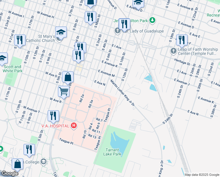 map of restaurants, bars, coffee shops, grocery stores, and more near 1403 South 8th Street in Temple