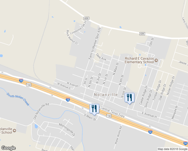 map of restaurants, bars, coffee shops, grocery stores, and more near 302 West Avenue K in Nolanville