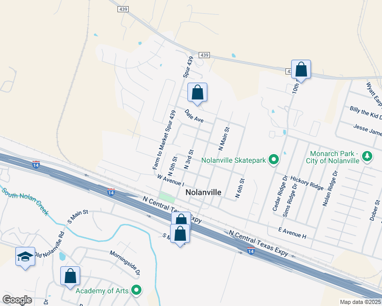 map of restaurants, bars, coffee shops, grocery stores, and more near 500 North 3rd Street in Nolanville
