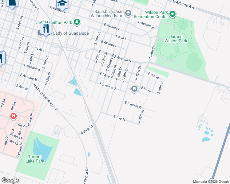 map of restaurants, bars, coffee shops, grocery stores, and more near 1503 East Avenue J in Temple