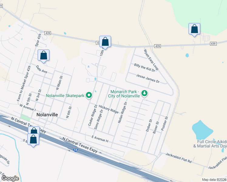 map of restaurants, bars, coffee shops, grocery stores, and more near 323 Timber Ridge Drive in Nolanville
