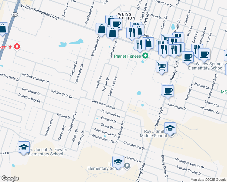 map of restaurants, bars, coffee shops, grocery stores, and more near 5308 Lauren Lea Drive in Killeen