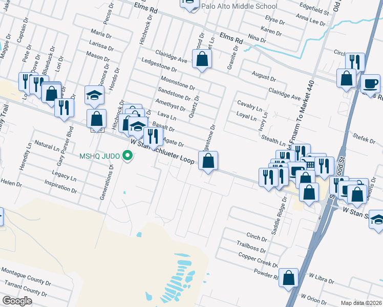 map of restaurants, bars, coffee shops, grocery stores, and more near 1904 Agate Drive in Killeen