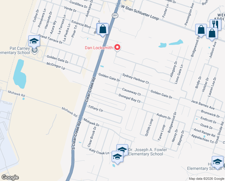 map of restaurants, bars, coffee shops, grocery stores, and more near 5306 Donegal Bay Court in Killeen
