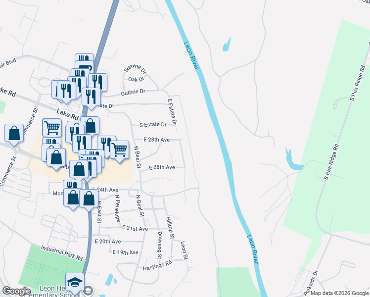 map of restaurants, bars, coffee shops, grocery stores, and more near 2617 River Oaks Drive in Belton