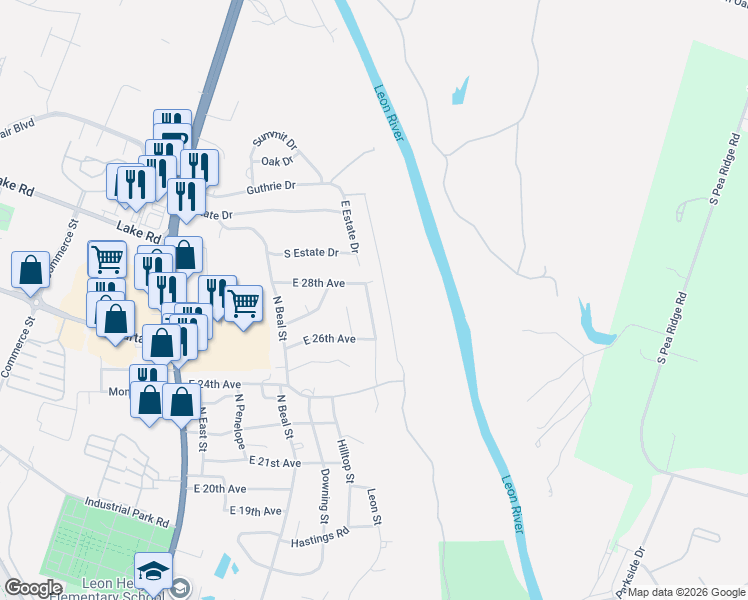 map of restaurants, bars, coffee shops, grocery stores, and more near 2617 River Oaks Drive in Belton