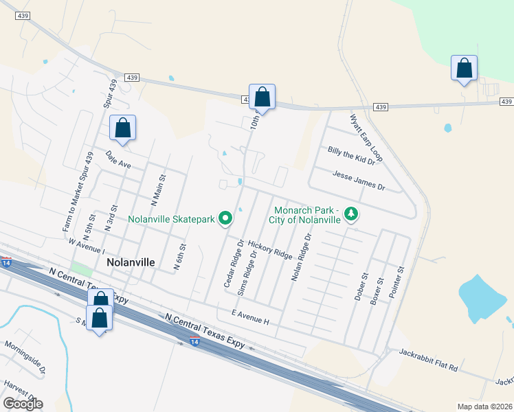 map of restaurants, bars, coffee shops, grocery stores, and more near 318 Cedar Ridge Drive in Nolanville