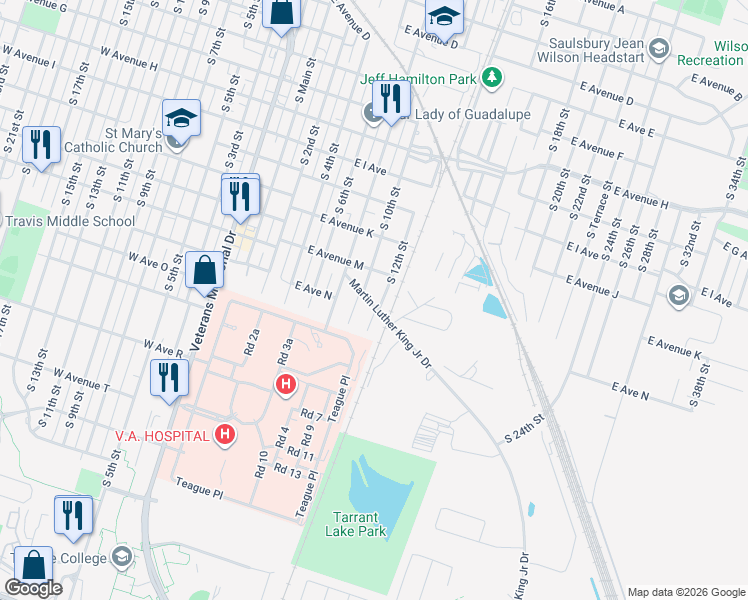 map of restaurants, bars, coffee shops, grocery stores, and more near 1302 South 12th Street in Temple