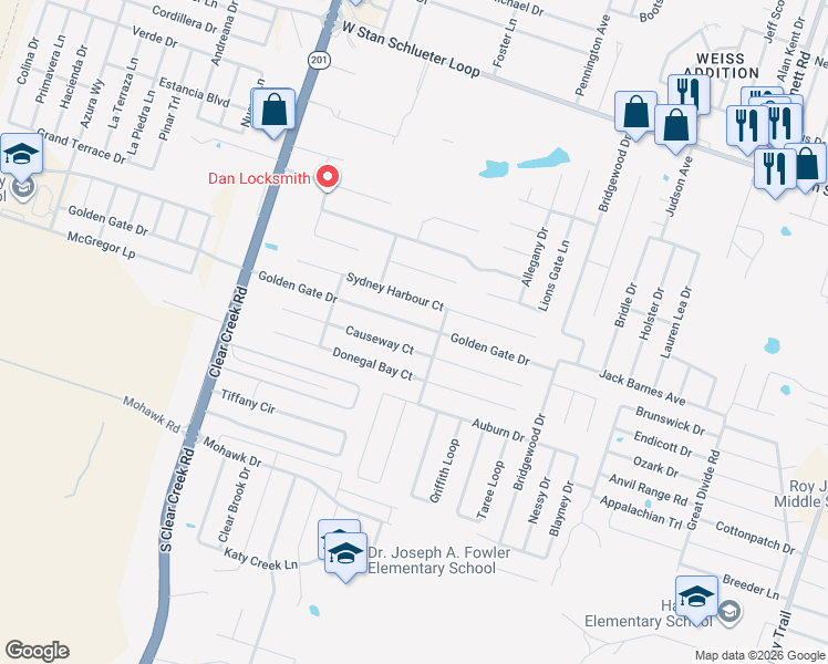 map of restaurants, bars, coffee shops, grocery stores, and more near 4901 Causeway Court in Killeen