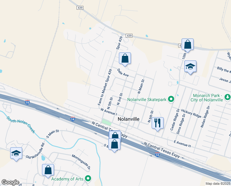 map of restaurants, bars, coffee shops, grocery stores, and more near 302 West Avenue K in Nolanville