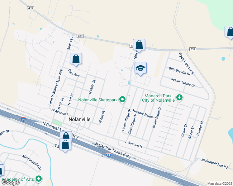 map of restaurants, bars, coffee shops, grocery stores, and more near 703 10th Street in Nolanville