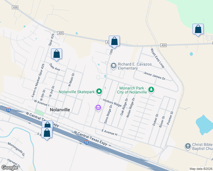 map of restaurants, bars, coffee shops, grocery stores, and more near 318 10th Street in Nolanville