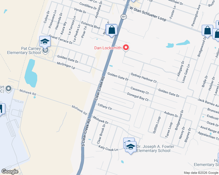 map of restaurants, bars, coffee shops, grocery stores, and more near 5007 Lance Loop in Killeen