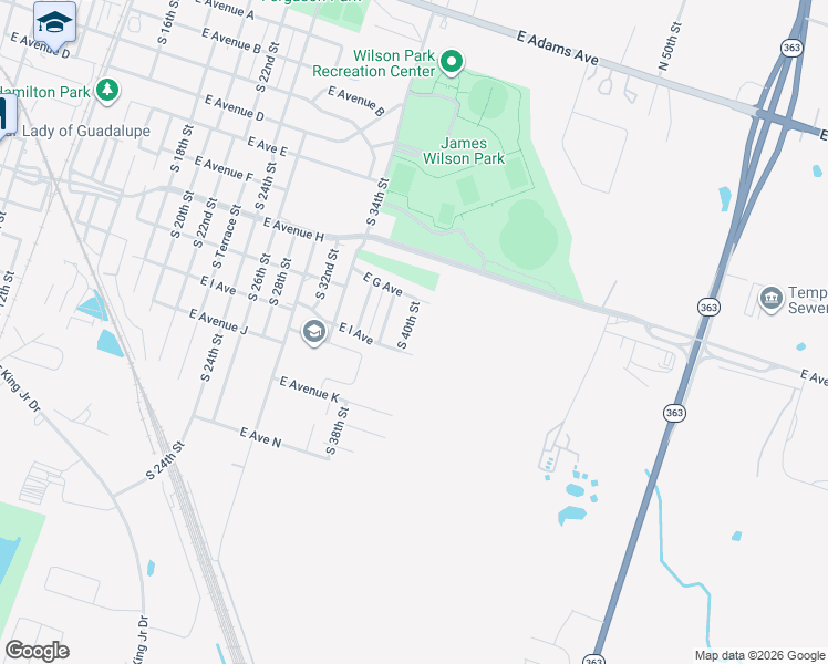 map of restaurants, bars, coffee shops, grocery stores, and more near 905 South 40th Street in Temple