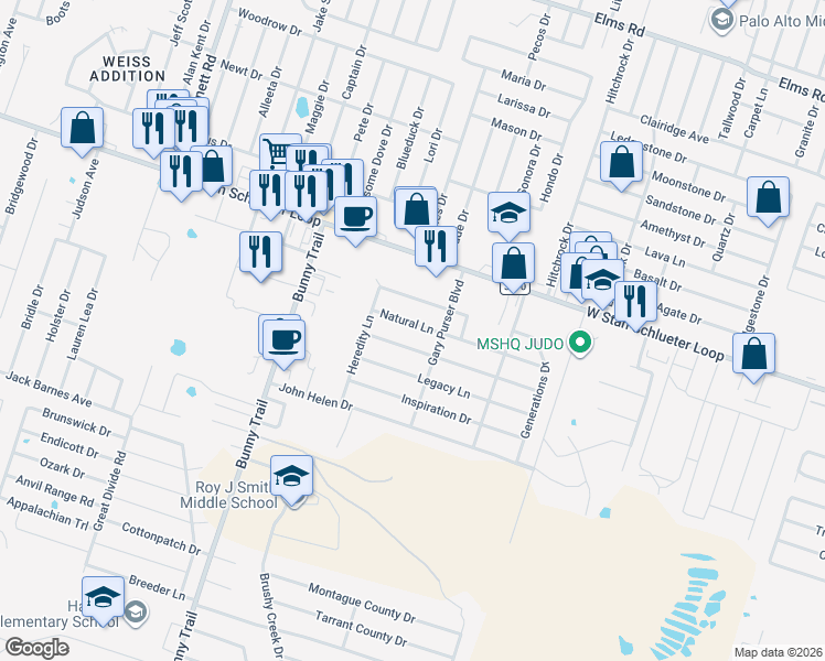 map of restaurants, bars, coffee shops, grocery stores, and more near 2902 Traditions Drive in Killeen