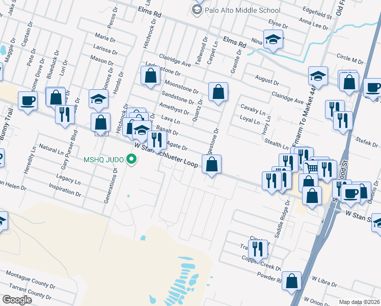 map of restaurants, bars, coffee shops, grocery stores, and more near 1904 Agate Drive in Killeen