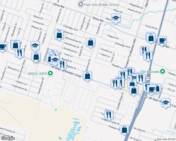 map of restaurants, bars, coffee shops, grocery stores, and more near 4610 Ledgestone Drive in Killeen