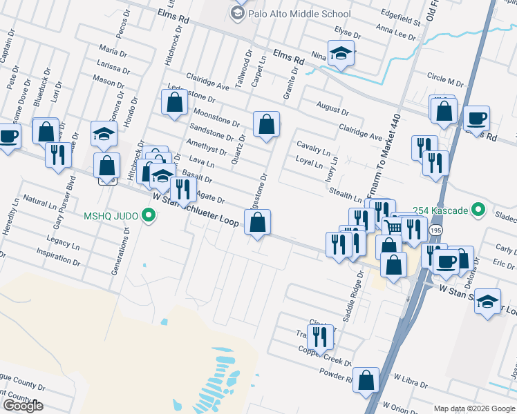 map of restaurants, bars, coffee shops, grocery stores, and more near 4610 Ledgestone Drive in Killeen