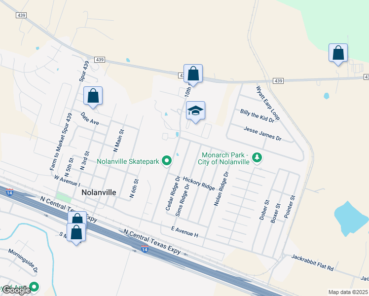 map of restaurants, bars, coffee shops, grocery stores, and more near 318 Cedar Ridge Drive in Nolanville