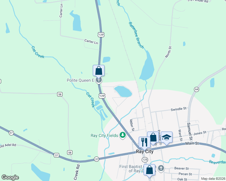 map of restaurants, bars, coffee shops, grocery stores, and more near 284 Dana Drive in Ray City
