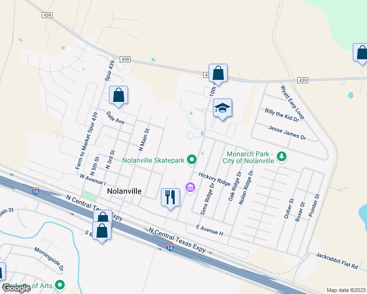 map of restaurants, bars, coffee shops, grocery stores, and more near 703 10th Street in Nolanville