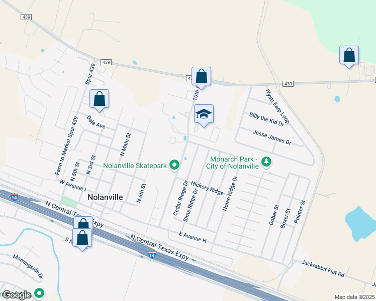 map of restaurants, bars, coffee shops, grocery stores, and more near 312 10th Street in Nolanville